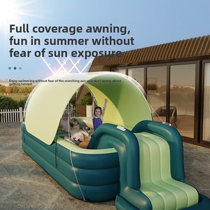 <span class=keywords><strong>Piscine</strong></span> gonflable automatique en PVC pour enfants avec toboggan, auvent épais, structure de jeu intérieure et recharge sans fil - Product Image 1