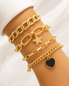 Vintage Alloy Heart Pearl Rhinestone Roses Cuban Chain Butterfly Pendant <b>Bracelet</b> for Women Jewelry Wholesale - Product Image 1