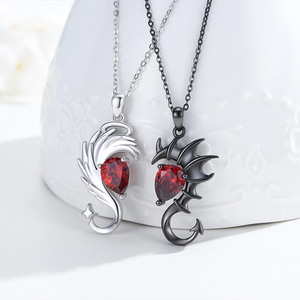 San valentino regali <span class=keywords><strong>angelo</strong></span> <span class=keywords><strong>e</strong></span> diavolo ali ciondolo coppia collana per uomo donna gotico rosso zircone amante collana - Product Image 1