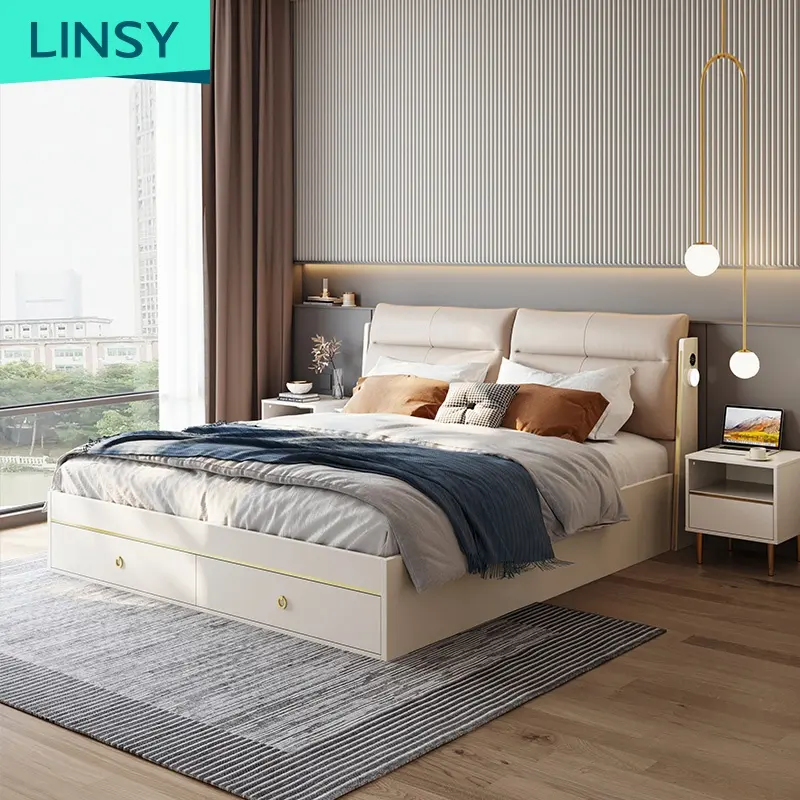 Linsy Austere Giường Da Người Lớn Cỡ King Châu Âu 1.8 M Giường Đôi Phong Cách Mỹ Đa Chức Năng Điều Chỉnh Đồ Nội Thất JZ1A