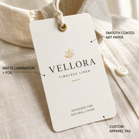 Etiquetas Colgantes de Papel Recubierto Personalizadas y Sostenibles con UV Localizado, Laminación a Doble Cara y Ojal Metálico para Bolsos y Empaques de Moda
