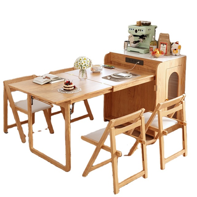 Folia Multi-functional Island Dining Table Set Dining Room Furniture Modern Simple Solid Wood Extendable Foldable Dining Table