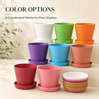 Pots de fleurs en résine PP multicolores avec trous de drainage et soucoupes, jardinières en plastique empilables pour projets de pépinières et de jardins en gros