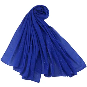 High quality glitter chiffon hijab available daily shimmer chiffon soft material neat finishing muslim women scarf