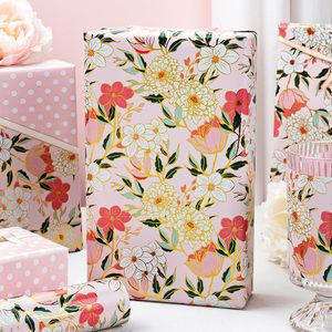 Maypluss Pink Floral Wrapping <b>Paper</b> Roll 17Inch x 33Feet Gold Edge Design For Wedding Bridal Shower Birthday Gift Wrap - Product Image 2