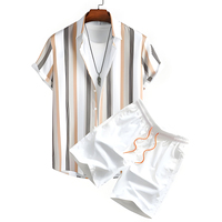 Ensemble de plage d'été pour hommes, ensemble décontracté 2 pièces, chemise à manches courtes + short, short imprimé à taille élastique, ensemble de pantalons courts
