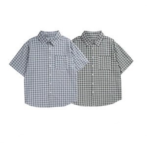 Chemise à carreaux classique à manches courtes pour homme, coupe ample et décontractée, 100 % coton, avec logo personnalisé, idéale pour l'été - Product Image 1