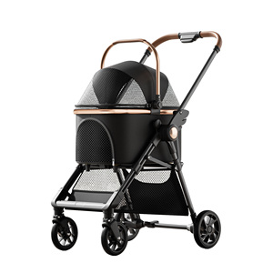 Poussette de transport pour animaux de compagnie (chats et chiens) 3-en-1, légère, de luxe, pliable d'une seule main, portable, pour l'extérieur et les voyages, design tendance et détachable - Product Image 5