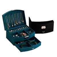 Organisateur de bijoux de luxe rectangulaire double couche gaufré multifonctionnel avec serrure à clé, nouveau design, pour rangement de boucles d'oreilles pour filles