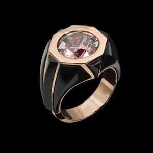 Anello da donna ottagonale smaltato con pietra rosa intarsiata, regalo di gioielli alla moda per feste e uso quotidiano - Product Image 5