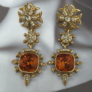 High-end Zircon Gemstone Drop <b>Earrings</b> 14K Gold Plated Vintage Medieval Court-style Design - Product Image 3