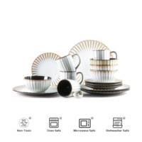 Prix d'usine ensemble de vaisselle en céramique en grès beige doré tasse à boire de luxe vintage londres ensembles de vaisselle de style boutique