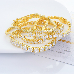 Joyería de Moissanita de Alta Calidad, Corte Brillante de 2-6 mm, Certificado GRA, Plata 925, Chapado en Oro Amarillo, Brazalete Estilo Tenis, Hip Hop, Unisex - Product Image 4