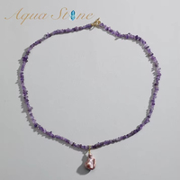 Collier tendance en cuivre plaqué or avec breloque en améthyste et perle d'eau douce, certifié CE ASTM REACH, bijoux de mode en matériaux naturels - Cadeau tendance