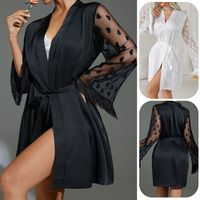 Bata de baño de seda helada con patrón de corazones para mujer, estilo estético puro, bata de mañana para damas, ropa de estar por casa