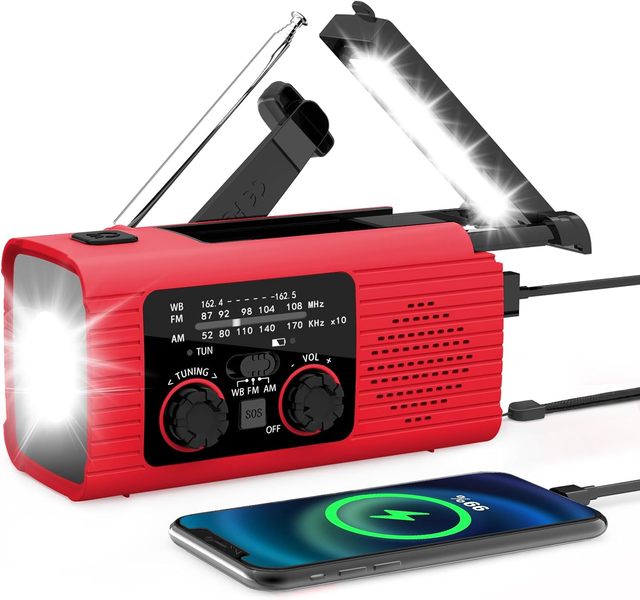 Multifunctional Emergency Weather Radio 4000mAh Weather Alert Radio Solar Charging Hand Crank AM/FM/NOAA Radio LED Flashlight