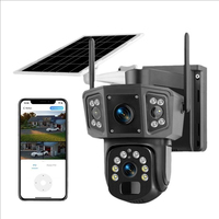 Caméra de sécurité solaire basse consommation à double objectif 4G WiFi 360 °   Caméra de surveillance extérieure panoramique avec vision nocturne couleur