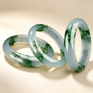 Brazalete de Jade de Cuarzo Natural para Mujer, con Patrón de Flores Azules, Brazalete de Tres Secciones con Flores Flotantes - Product Image 6