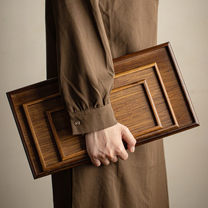 Chinese Style Rectangular Bamboo <b>Tray</b> Walnut Color <b>Tea</b> Serving <b>Tray</b> For Home Japanese Dessert Use - Product Image 2