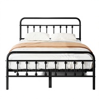 Cadre de lit plateforme en métal robuste et moderne avec hauteur réglable, assemblage facile, support à lattes et tête de lit – Idéal pour hôtels, appartements, hôpitaux