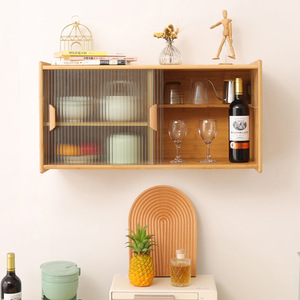 Glass Wall Mounted <b>Cabinet</b> Bamboo Solid Wood Modern Kitchen Storage Display <b>Cabinet</b> - Product Image 2