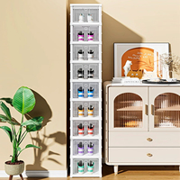 Boîte de rangement pour chaussures en plastique PP beige pliable pour la maison, organisateur de chaussures empilable, sans installation, anti-poussière, armoire à chaussures