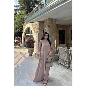 Ilona Mink Long <b>Loose</b> Floral <b>Dress</b> XL Size Empire Waistline Custom Logo Strapless Neckline Lantern for Day Holidays Celebrations - Product Image 3