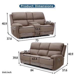 Geeksofa Furniture Modern <strong>Leather</strong> Manual Motion <strong>Recliner</strong> Sofa Set <strong>3</strong> 2 1 With Console &amp; Folding Down Table For Living Room - Product Image 2