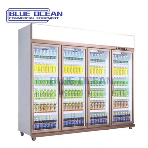 Refrigerador de exhibición de puerta de vidrio de temperatura única de ahorro de energía con soporte de piso de congelador de pantalla enorme acabado dorado - Product Image 4