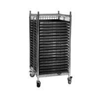 Chariot de plateau ESD à quatre roues en acier au carbone chromé de haute qualité, camions de stockage de plateau PCB à charge latérale antistatique
