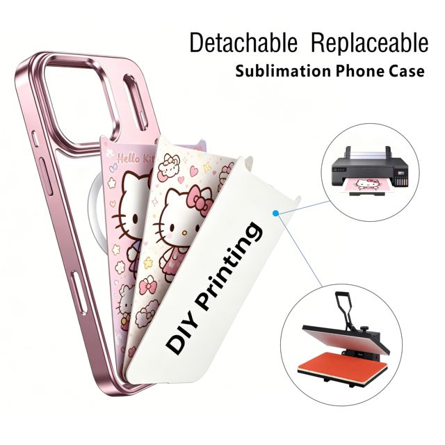 LOW MOQ Custom Reusable Frame TPU Phone case Changeable Backplate Phone case for Hello Kitty iphone 15 16 17 Pro Max Phone case