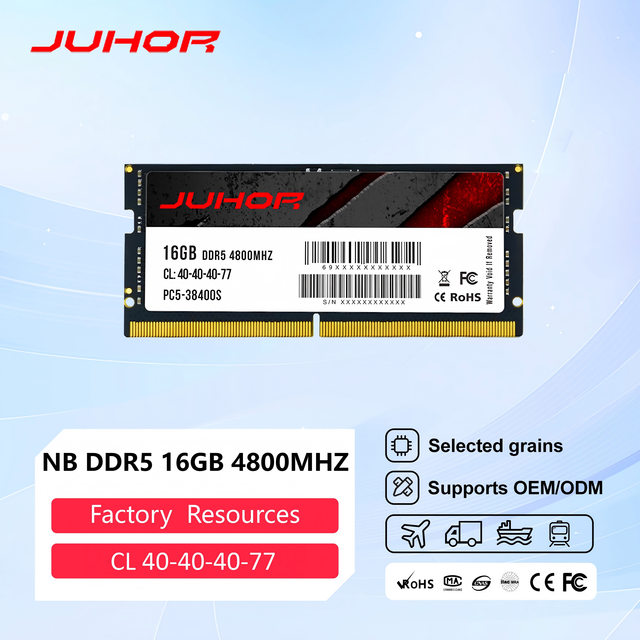 JUHOR DDR5 Ram 16GB 4800MHz SODIMM CE FCC RoHS  Factory Direct OEM/ODM Laptop Memory