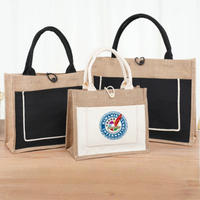 Sac de shopping en toile de coton et lin de haute qualité, style européen, non imprimé, avec boutons, écologique, poche, sac fourre-tout en jute personnalisé