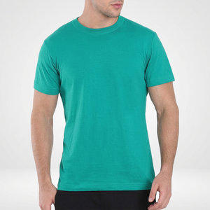 Men's Solid Color Short Sleeve O-Neck T-Shirt Regular Fit Casual Jersey Summer Cotton Teal <b>Green</b> Shirt - Product Image 4