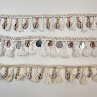 Garniture décorative tissée à la main en coquillages, pompons et sequins pour vêtements ethniques, rideaux et confection de vêtements, vente en gros