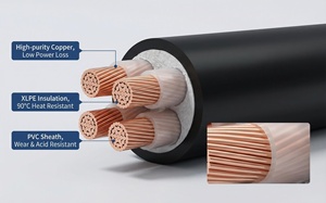 YJV <span class=keywords><strong>สาย</strong></span>ไฟฟ้าใต้ดิน<span class=keywords><strong>4</strong></span> * 10mm ² 8AWG <span class=keywords><strong>NYY</strong></span> <span class=keywords><strong>4</strong></span>คอร์ XLPE ฉนวนพีวีซีแรงดันไฟฟ้าต่ำฉนวนพีวีซี - Product Image 2