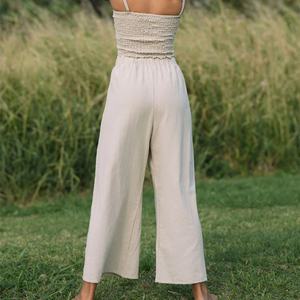 Pantalones de Mujer Hechos a Medida, Pantalones Anchos de Color Arena de Lujo, Cintura Elástica, Pantalones de Lino de Alta Calidad - Product Image 5