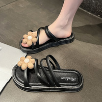 Sandales compensées à fleurs marguerites pour femme, mules d'été antidérapantes à bout ouvert, sandales décontractées à enfiler pour la plage et l'extérieur