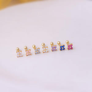 YW New Trendy Bunt Rosa Blau Türkis AB Kristall Kleine Winzige CZ Blume Helix Piercing Tragus Conch Ohrmuschel Ohrringe Piercing - Product Image 5