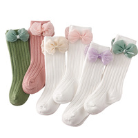 Chaussettes longues côtelées pour enfants, chaussettes blanches à nœud pour filles, chaussettes hautes jusqu'au genou