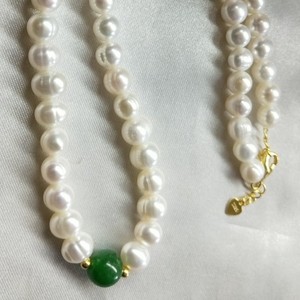 Collier et bracelet en jade vert, perles d'eau douce de 6 à 7 mm, presque rondes, avec défauts, bijoux cadeau - Product Image 3