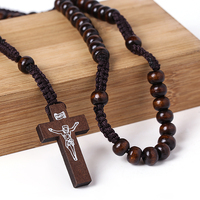 Chapelet Catholique à Croix en Gros, Chapelet en Bois d'Ambre, Tasbih Musulman Islamique, Perles de Chapelet, Collier Jésus, Bijoux de Mode