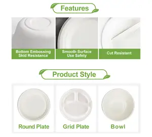 China Factory Cheap Price OEM Disposable Tableware Sugarcane Bagasse White Paper Plates