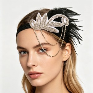 Ensemble d'accessoires Flapper des années 1920, style Gatsby, vintage <span class=keywords><strong>Charleston</strong></span>, cosplay, bandeau à plumes, bijoux en perles, longs gants - Product Image 5