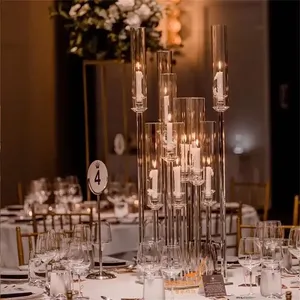 MH-TZ0662 7-Head 100cm Crystal Wedding <strong>Candelabra</strong> with Glass Tube Candlestick Holder for Wedding Table Decoration - Product Image 3