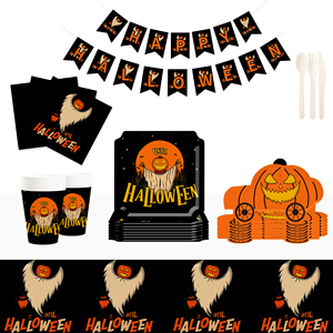 DAMAI Ghost Pumpkin Head and Pumpkin Truck Theme Paper Plates Cups and Napkins for Halloween Supply - Product Image 1