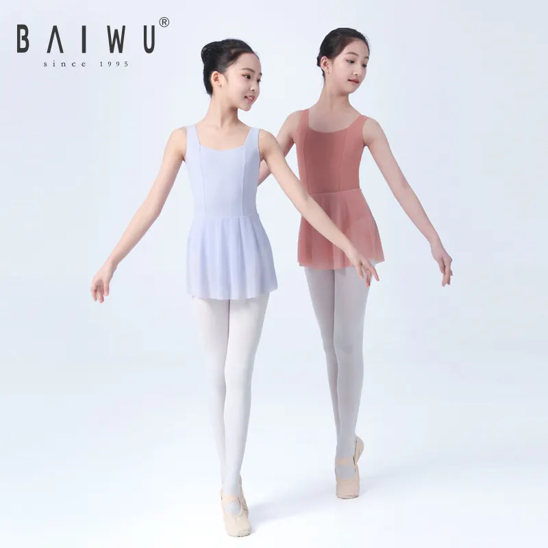 BAIWU kualitas tinggi 123241119 pakaian tari anak-anak perempuan leotard balet spandeks nilon dengan rok