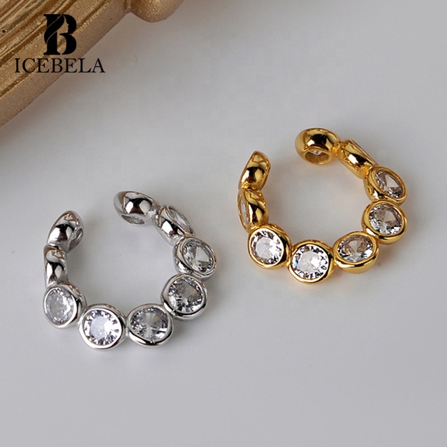 ICEBELA S925 Zircon Geometric Ear Clip Without Pierced Earrings 925 Sterling Silver Ear Cuffs Jewelry for Women