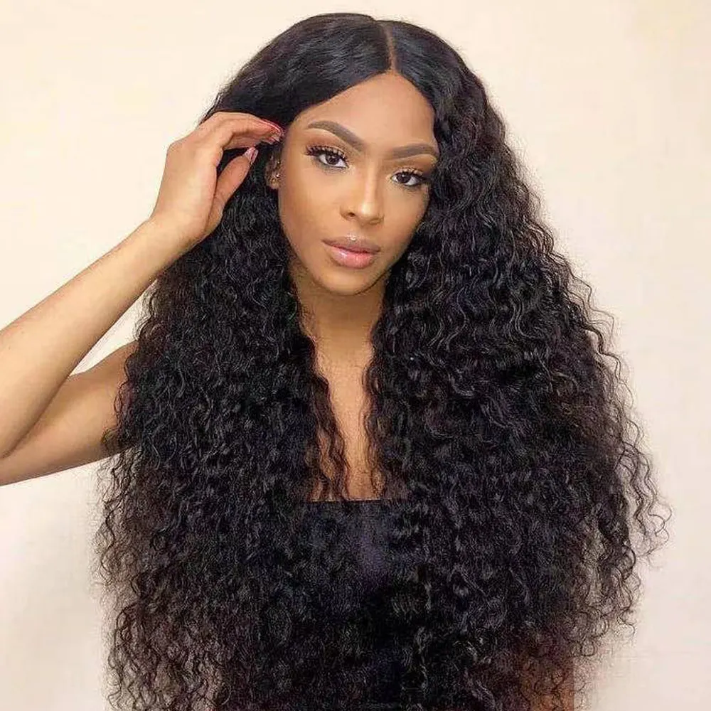 Brazilian Mink Virgin Human Hair Deep Wave Curly half wig HD Lace Front Braided Long Wigs with Baby Hair