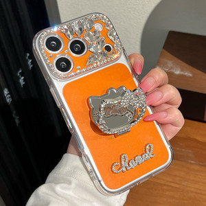 Gradient Diamond IMD Mirror KT Cat holder Phone case for iPhone 17 16 15 14 13 Pro Max Bow stand <b>Camera</b> Beads crystal back Cover - Product Image 4